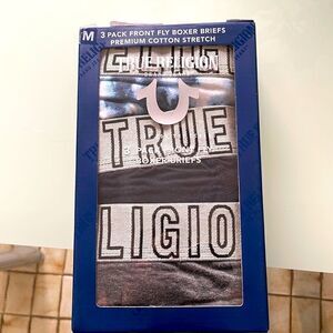 True Religion NWT 3 pack front fly boxer briefs premium cotton stretch medium